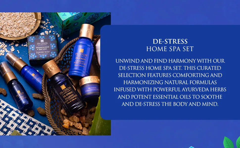SPA CEYLON De-stress Home Spa Set | Ayurvedic Spa Gift Kit | Soothing and Harmonizing the Body and Mind | Natural Pampering Set - home spa set