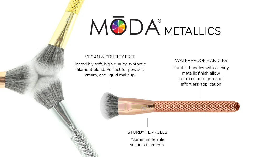 MODA Royal & Langnickel Full Size Crackle 6pc Makeup Brush Set with Pouch Includes - Multi-Purpose Powder Contour Eye Shader Smoky Eye and Angle Liner Emerald - MODA Metallics Makeup Brushes and Brush Sets