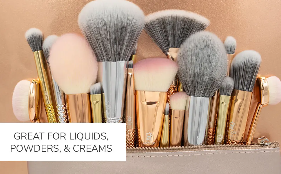 MODA Royal & Langnickel Full Size Crackle 6pc Makeup Brush Set with Pouch Includes - Multi-Purpose Powder Contour Eye Shader Smoky Eye and Angle Liner Emerald - MODA Metallics Makeup Brushes and Brush Sets