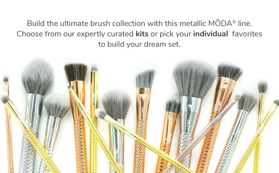 MODA Royal & Langnickel Full Size Crackle 6pc Makeup Brush Set with Pouch Includes - Multi-Purpose Powder Contour Eye Shader Smoky Eye and Angle Liner Emerald - MODA Metallics Makeup Brushes and Brush Sets