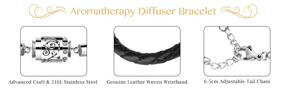 Essential Oil Diffuser Bracelet Aromatherapy Bracelet Stainless Steel Locket Bracelet with Leater Adjustable Wristband Diffusing Bracelet for Mother's Day Women&Men Silver - essential oil diffuser bracelet