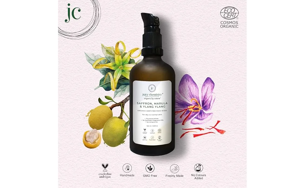 juicy chemistry Saffron Marula & Ylang Ylang Organic Face Wash For Skin Yellow 100 Ml - organic