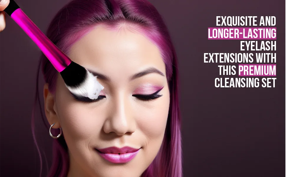 Eyelash Extension Cleansing Set with Foaming Shampoo Refill Bottle Brush and Makeup Remover Towel - Non-irritating Cleanser for Extensions and Natural Lashes - lash kit lash shampoo for lash extensions lash extension remover lash extension supplies lash brush