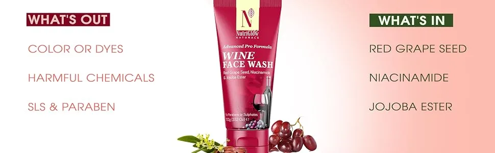 NUTRIGLOW NATURAL'S Advanced Pro Formula Wine Face Wash for Daily Use Deep Cleansing Niacinamide For Women and Men 3.5Oz - face wash