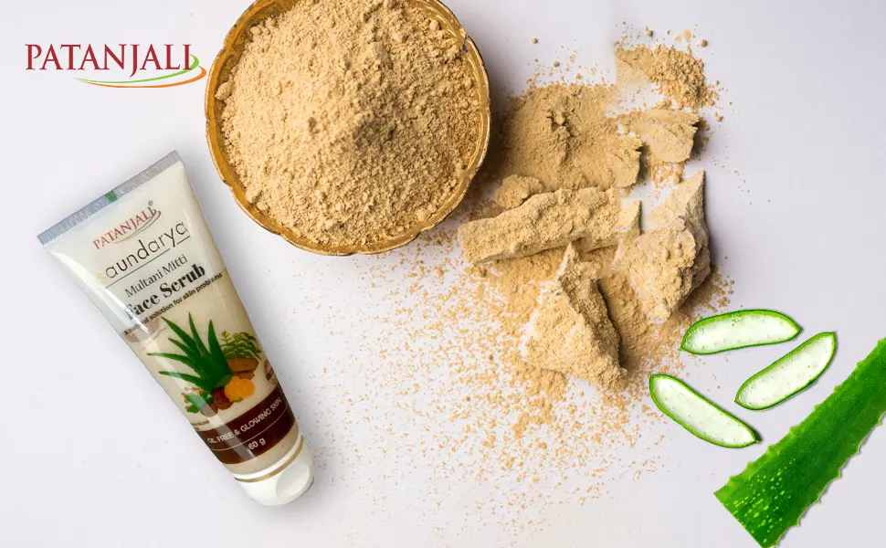 Patanjali Saundarya Face Scrub Multani Mitti (Fuller's Earth) 60 gm / 2.02 fl oz - patanjali multani mitti face scrub