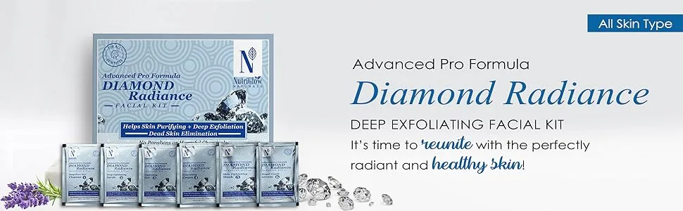 NutriGlow NATURAL'S Advanced Pro Formula Diamond Radiance Facial Kit For Make Skin Acne & Spot Free Brightens Up Dull Skin 60gm - NutriGlow