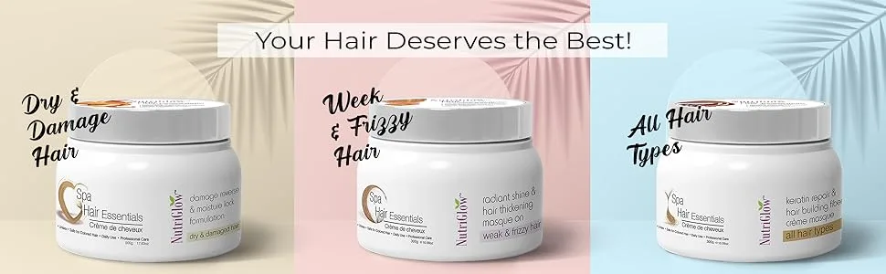 Nutriglow Hair Spa Cream With Volumizing & Shine Lock Formula For Weak & Frizzy Hair 300g White - NutriGlow