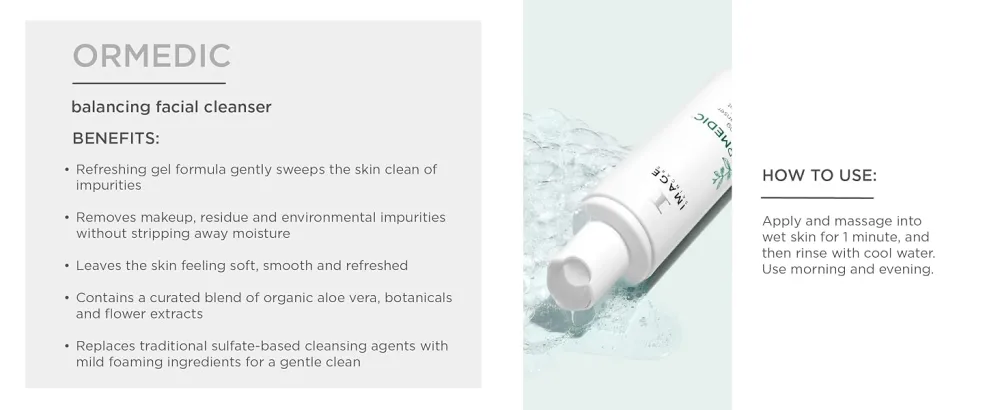 IMAGE Skincare Ormedic Balancing Facial Cleanser + pH Balancing Lip Enhancement Complex Mild Face Wash and Deep Hydration Lip Plumper for Fuller Lips 1.7 oz + 0.5 oz - Ormedic Hydrating Facial Cleanser + Hydrating Anti-Aging Serum
