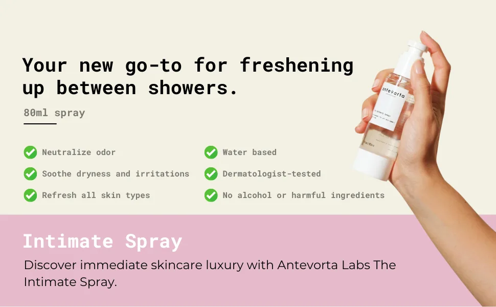The Intimate Spray Moisturizing & Hydrating for Dryness Odor Itching Neutralizes Odor Irritability With Organic Alpine Skullcap Edelweiss 2.7oz - Antevorta The Intimate Spray