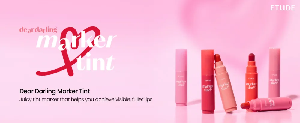 ETUDE Dear Darling Marker Tint #1 Raspberry Pop | Hydrating & Long Lasting Lip Stain | High Pigmented Lip Maker with Easy Drawing Tip | Korean Daily Lip Tint red - Dear Darling Marker Tint