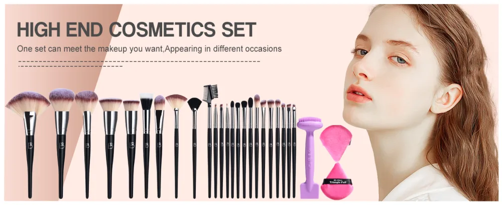 BS-MALL Professional Makeup Brush Set - 24-Piece Detailed Brush Set for Makeup Enthusiasts - Classic Black-Silver Design with Multi-functional Silicone Mask Brush and Triangular Puff - product information 1
