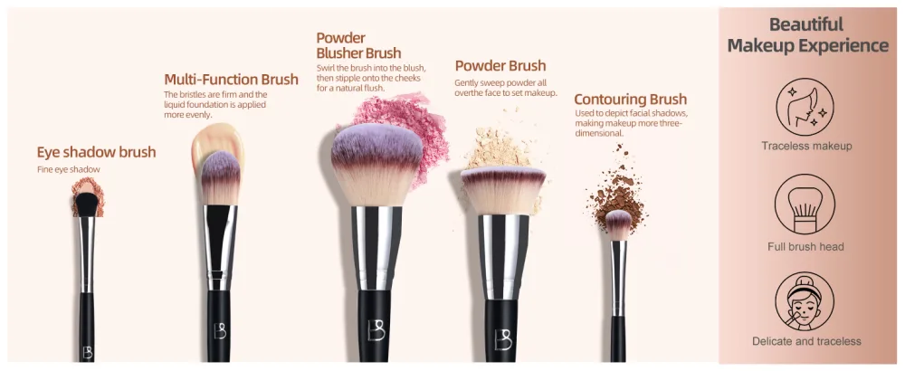BS-MALL Professional Makeup Brush Set - 24-Piece Detailed Brush Set for Makeup Enthusiasts - Classic Black-Silver Design with Multi-functional Silicone Mask Brush and Triangular Puff - product information 2