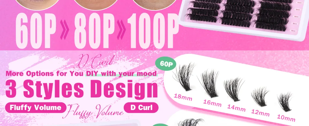 HeyAlice Fluffy Lash Clusters 60 80 100D Eyelash Clusters D Curl Individual Lashes Fluffy Cluster Lashes 10-18mm Lash Extension Thick Cluster Eyelash Extensions Not Kit - product information 3