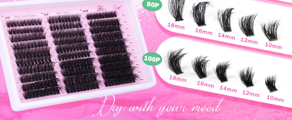 HeyAlice Fluffy Lash Clusters 60 80 100D Eyelash Clusters D Curl Individual Lashes Fluffy Cluster Lashes 10-18mm Lash Extension Thick Cluster Eyelash Extensions Not Kit - product information 4