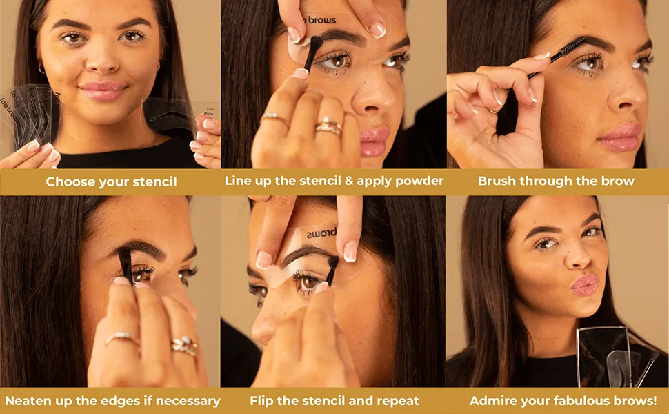 Duo Eyebrow Stencils | 6 Natural-Looking Brow Shapes | Easy Eyebrow Shaper Stencil | Fits All Faces & Sizes | Eyebrow Stencil Kit for Beginners & Professionals | Stencils Only Cruelty-Free Regular - how to use fab brows stencils
