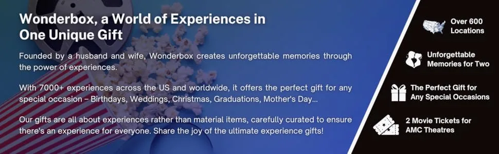 Wonderbox Original Gift Idea - Experience Gift AMC Movie Theatres for 2 2 tickets A Large Choice of Experiences in One Gift Box - movie time experience gift