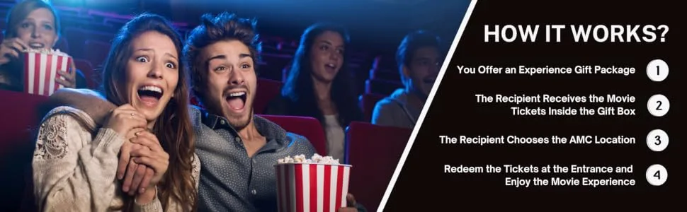 Wonderbox Original Gift Idea - Experience Gift AMC Movie Theatres for 2 2 tickets A Large Choice of Experiences in One Gift Box - movie time experience gift