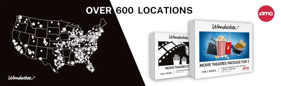 Wonderbox Original Gift Idea - Experience Gift AMC Movie Theatres for 2 2 tickets A Large Choice of Experiences in One Gift Box - movie time experience gift