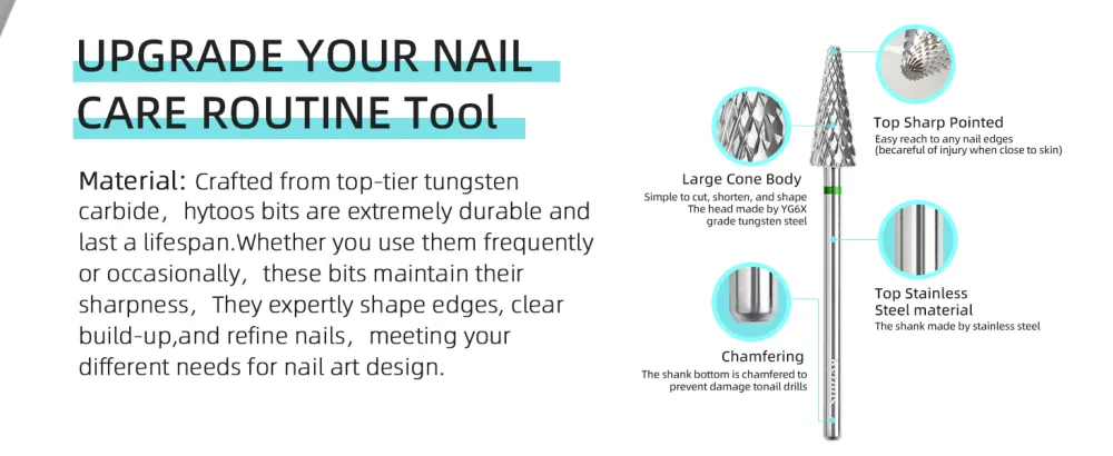 Cone Nail Drill Bits Coarse 15mm Taper Nail Bit 3/32 Right-Way Carbide Drill Bits for Nails Gel Polish Manicure Electric Removal Tools C Coarse - C - hytoos professional technician tools, use for remove black acrylic powder,cuticle clean.