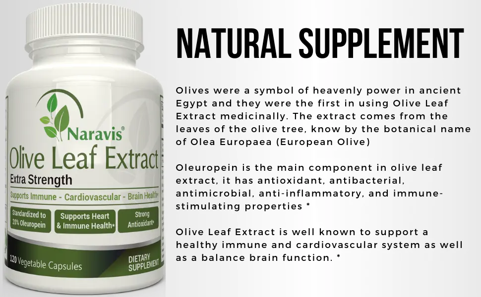 Naravis Olive Leaf Extract - 750mg - 120 Veggie Capsules - 20% Oleuropein - Non-GMO - Immune Support - Cardiovascular Health - Antioxidant Supplement - Naravis Olive Leaf Extract