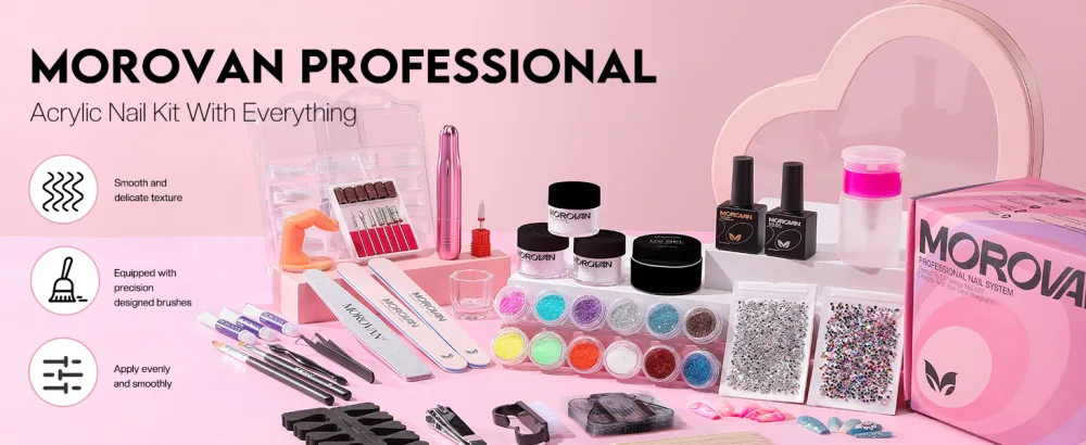 Morovan Acrylic Nail Kit for Beginners: Professional Nails Kit Acrylic Set With Everything Complete Starter Kit - with 3 Colors Acrylic Powder and Glitter Nail Powder - acrylic nail kit