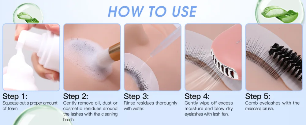 100ML Lash Shampoo for Lash Extensions Lash Fan Dryer Eyelash Brushes and Rinse Bottle Lash Cleaning Kit for Salon and Home Use - eyelash extension cleanser
