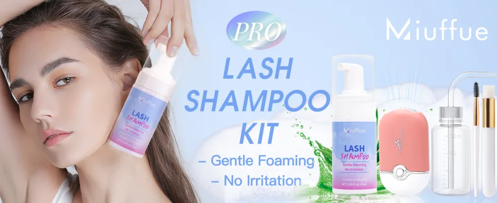 100ML Lash Shampoo for Lash Extensions Lash Fan Dryer Eyelash Brushes and Rinse Bottle Lash Cleaning Kit for Salon and Home Use - lash bath kit
