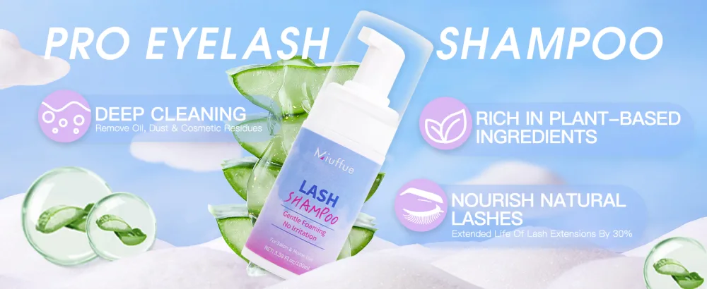 100ML Lash Shampoo for Lash Extensions Lash Fan Dryer Eyelash Brushes and Rinse Bottle Lash Cleaning Kit for Salon and Home Use - lash shampoo