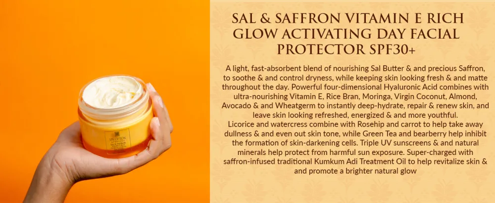 SPA CEYLON Sal and Saffron Vitamin E Enriched Glow Activating Day Facial Protector | Hydrating Sunblock Skin Nourishment | Brighter Natural Glow - _Vitamin E rich_Glow activating day facial protector