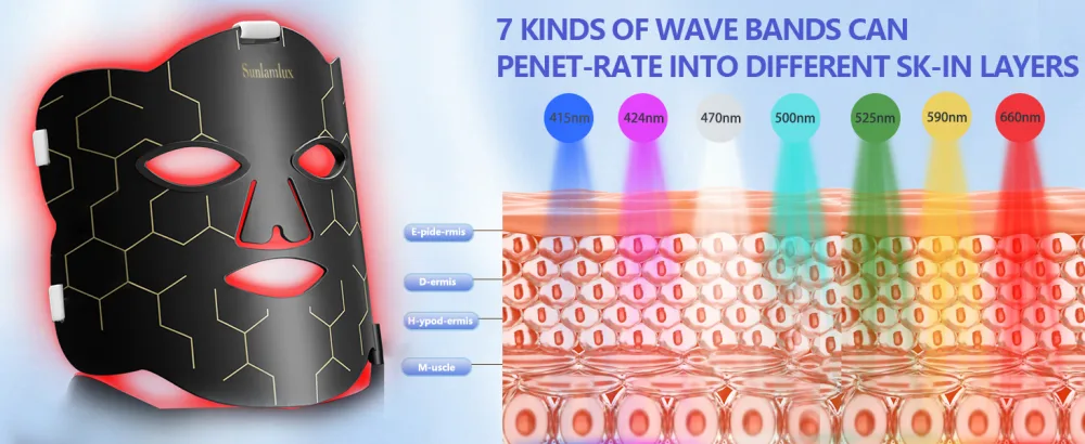 7 LED Face Light Therapy Red Light Therapy 3-in-1 Chip at Home - 7 KINDS OF WAVE BANDS