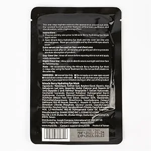 Miracle Berry Hydrating Eye Mask - eye mask back with instrusctions and ingredients