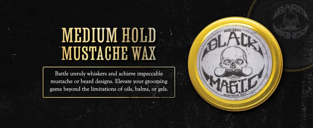 Black Magic Mustache Wax | Bare Bones | Hide Grey Hair In Beard Or Moustache | Medium Hold 1 oz Tin | No Heat Source Required | Unscented - Black Magic Bare Bones-BB-Slider1