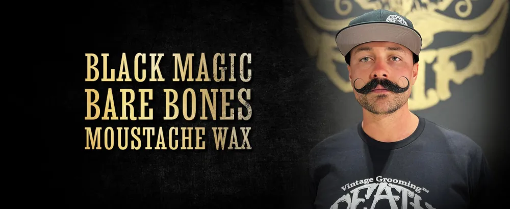 Black Magic Mustache Wax | Bare Bones | Hide Grey Hair In Beard Or Moustache | Medium Hold 1 oz Tin | No Heat Source Required | Unscented - Black Magic Bare Bones-BB-Top-Banner