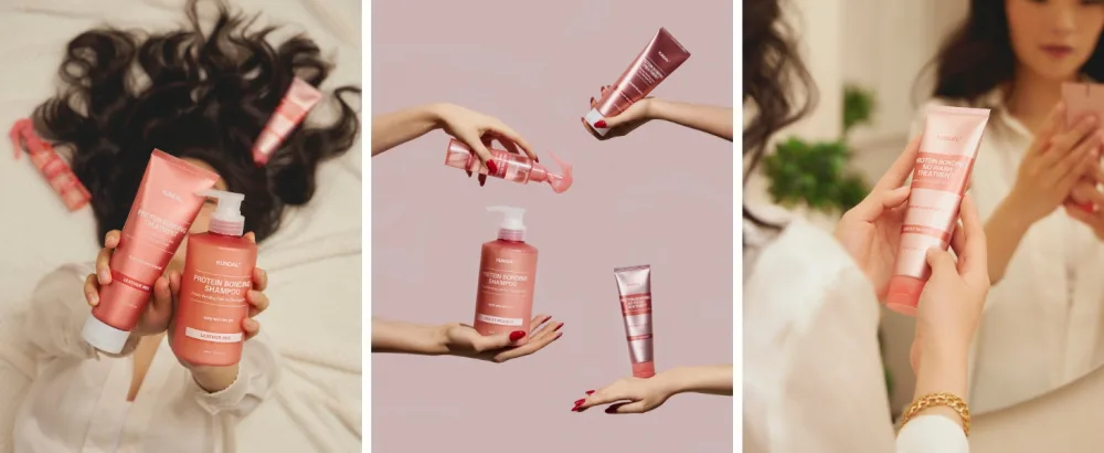 KUNDAL PROTEIN BONDING SET SHAMPOO 500ml + TREATMENT 250ml + NO WASH TREATMENT 50ML VIOLET MUGUET - Kundal Protein Bond