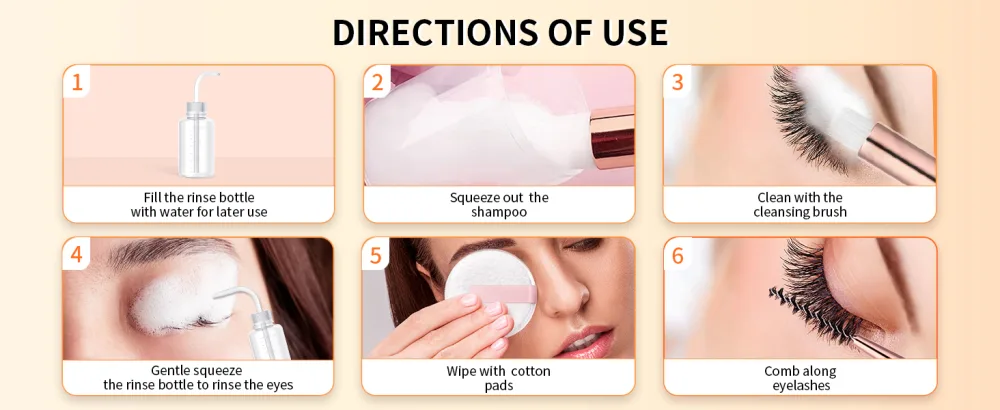 Eyelash Extension Cleanser BREYLEE Lash Shampoo for Extensions Lash Cleanser Lash Bath Lash Cleaner Lash Cleaning Kit with Rinse Bottle+Brush+Pad for Professional & Self - product information 5