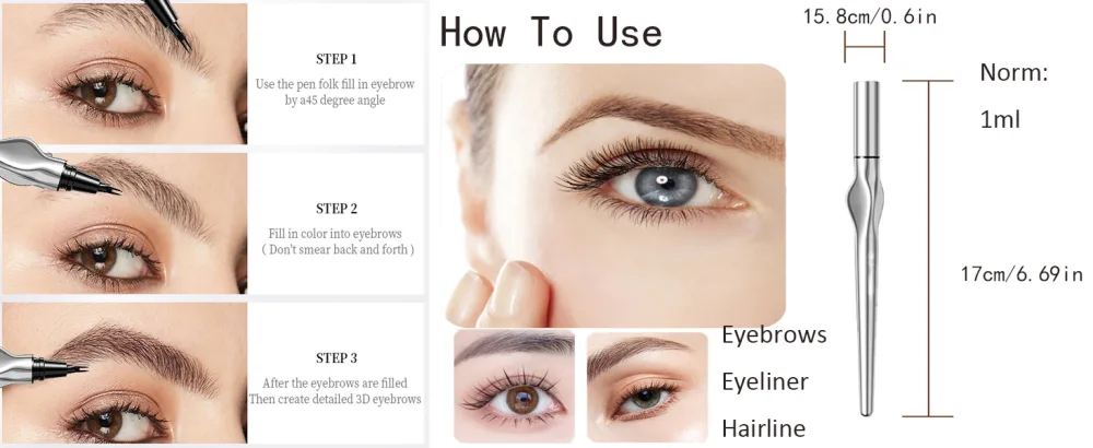 Brown Eyebrow Liquid Pencil with Two Tipped Micro-Fork Waterproof & Smudge Proof Liquid Eyeliner Felt Tip Applicator High Pigmented Liner Long-Lasting Quick Drying for Women 01 Brown #01 Brown - Brown Eyebrow Liquid eyeliner Pencil with Two Tipped Micro-Fork, Waterproof Long-Lasting