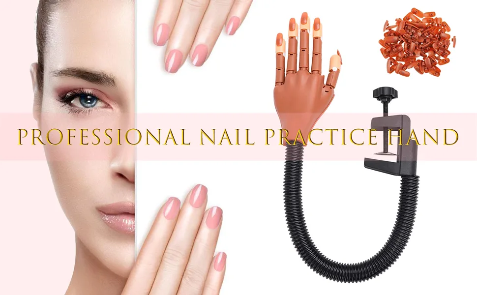 Nail Trainning Practice Hand with 200 PCS Nails - Nail Display Manicure Supply - Flexible Movable False Fake Hands for Nail Manicure-Best Manicure DIY Print Practice Tool 202 Piece Set - product information 2