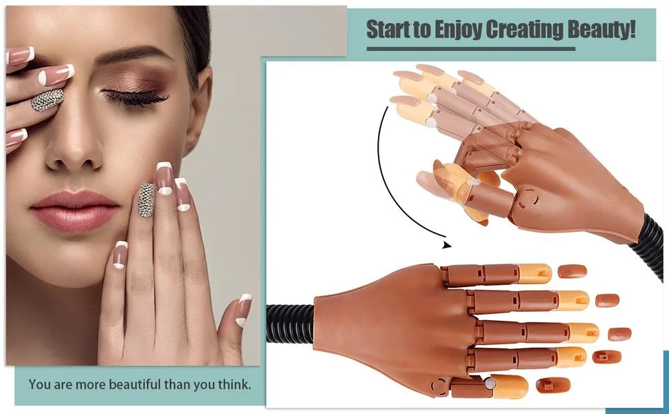 Nail Trainning Practice Hand for Acrylic Nail-Flexible Nail Training Hand Kits, False Fake Mannequin Model Train Hand with 300 PCS Nail Tips, Nail Files A-Practice Hand Set - False Fake Mannequin Model Train Hand