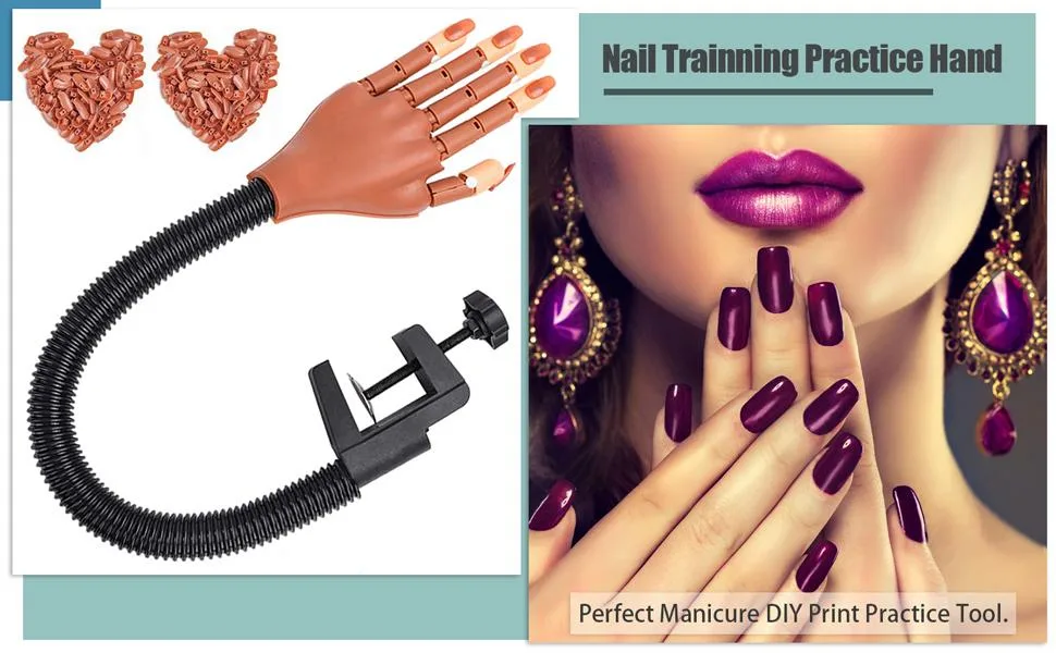 Nail Trainning Practice Hand for Acrylic Nail-Flexible Nail Training Hand Kits, False Fake Mannequin Model Train Hand with 300 PCS Nail Tips, Nail Files A-Practice Hand Set - SMITH CHU Nail Trainning Practice Hand