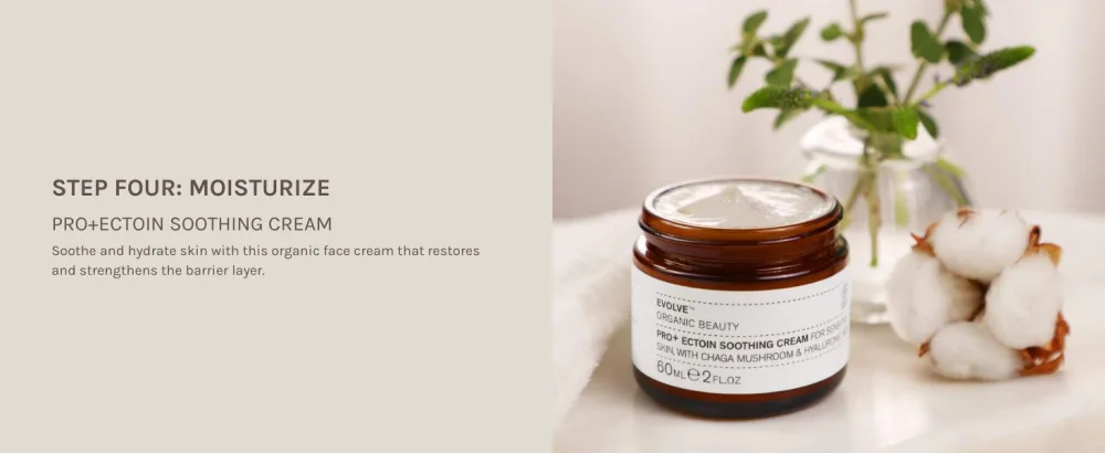 Evolve Organic Beauty - Natural Blue Velvet Ceramide Serum | Small Batch Vegan Clean Beauty (1 fl oz | 30 ml) - Step four: moisturize with Pro+Ectoin Soothing Cream.