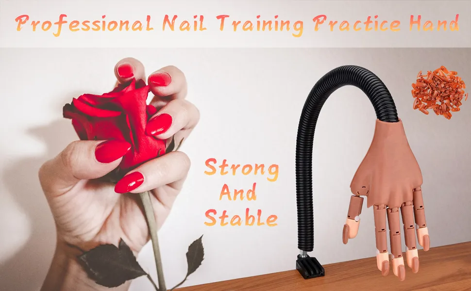 Nail Train Practice Hand for Acrylic Nails-Flexible Moveable Nail Trainning Practice Hand Kits, False Fake Mannequin Hands For Nails Practice DIY Print Practice Tool with 100 PCS Fake Nail Tips Training Hand - product information 2