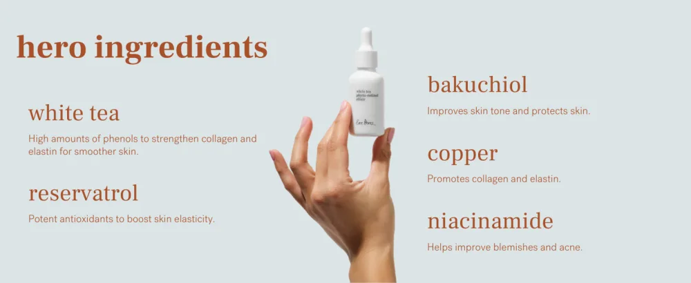 Ere Perez - Natural White Tea Phyto Retinol Elixir | Vegan Cruelty-Free Clean Beauty (1 fl oz | 30 ml) - Hero Ingredients: White Tea. Reservatrol. Bakuchiol. Copper. Niacinamide.