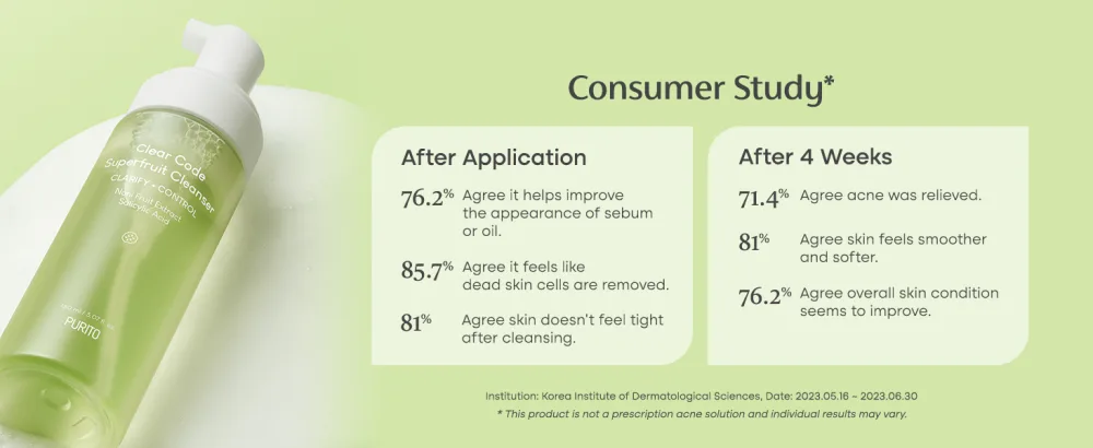 PURITO Clear Code Superfruit Cleanser 150ml / 5.07 fl. oz. Next Generation Clarifying Solution with Noni Fruit Extract Non-Irritating Vegan Cruelty-Free Suitable for Sensitive Skin Korean Skincare - product information 3