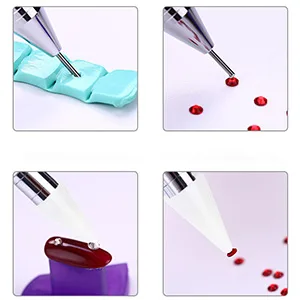 Nail Rhinestone Picker Dotting Tool with Extra 2 Wax Head, Dual-ended DIY Nail Art Tool With Pink Acrylic Handle - nail dotting pen