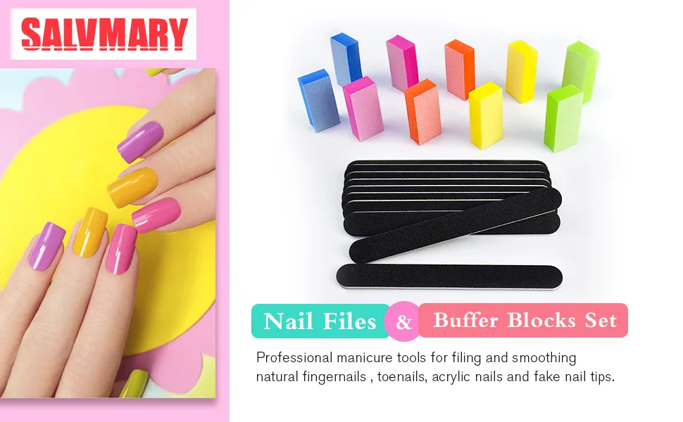 Nail Files and Buffers Set - Professional Manicure Tools Kit, 100/180 Grit Double Sided Emery Boards for Nails, 80/100 Grit Rectangular Nail Buffer Shiner Blocks Art Care for Home Salon 20Pcs - product information 1