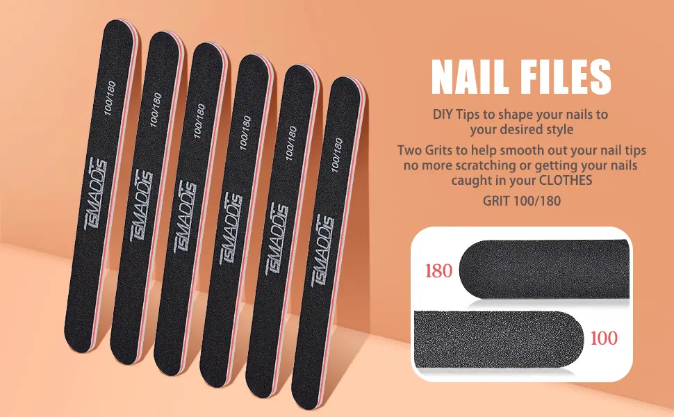 Nail Files and Buffer, TsMADDTs Professional Manicure Tools Kit Rectangular Art Care Buffer Block Tools 100/180 Grit 12Pcs/Pa(Black) 6pcs 100 180 Grit & 6pcs Buffer - Nail Buffer Block