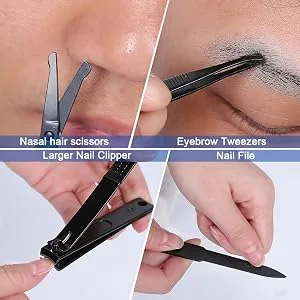 Nail Clipper Set Manicure Set Men Aceoce Travel Luxury Manicure Grooming Kit Gift for Men Lovers Parents Black - product information 11