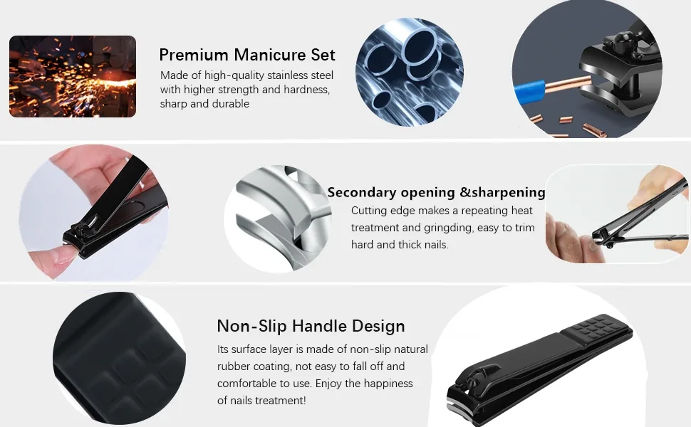 Nail Clipper Set Manicure Set Men Aceoce Travel Luxury Manicure Grooming Kit Gift for Men Lovers Parents Black - product information 8