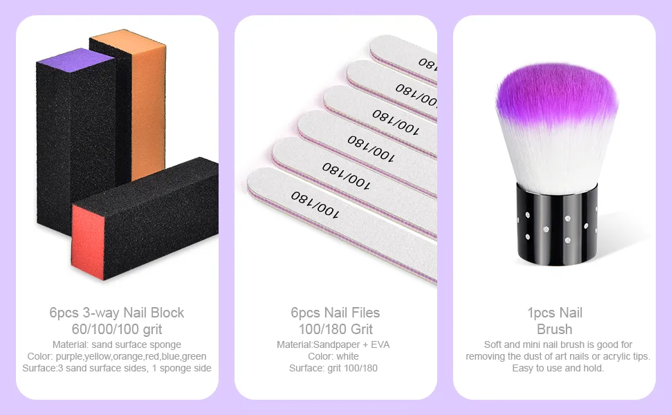 Nail Buffers Blocks, TsMADDTs 13pcs Nail Files and Buffers Sanding Buffer for Acrylic Nails 3 Way Buffing File 60 60 100 Grit with Brush Pedicure Manicure Tool - nail files