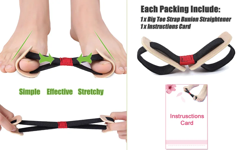 Mutreso Big Toe Strap Bunion Straightener Stretchy Belt Toe Stretcher Alignment Hallux Valgus Corrector Foot Pain Relief - product information 2